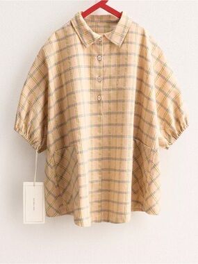 Zara Girls Plaid Short-Sleeve Shirt Dress in Beige and Yellow